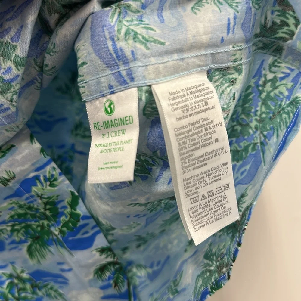 J Crew Printed short-sleeve slim flex casual shirt tropical blue L new